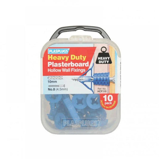 Plasplugs Heavy Duty Plasterboard Hollow Wall Fixings 10 Pack