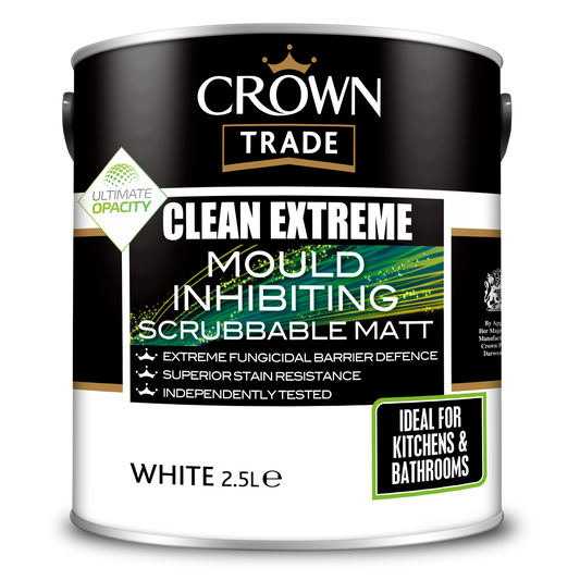 Crown Trade Clean Extreme Mould Inhibited Scrubbable Matt White 2.5L