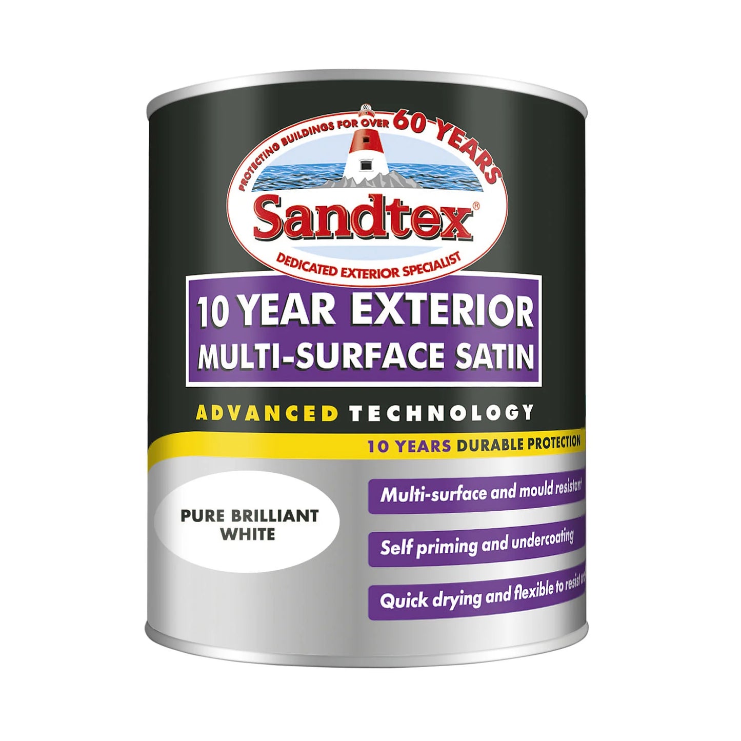 Sandtex 10 Year Multi Surface Satin Paint Pure Brilliant White