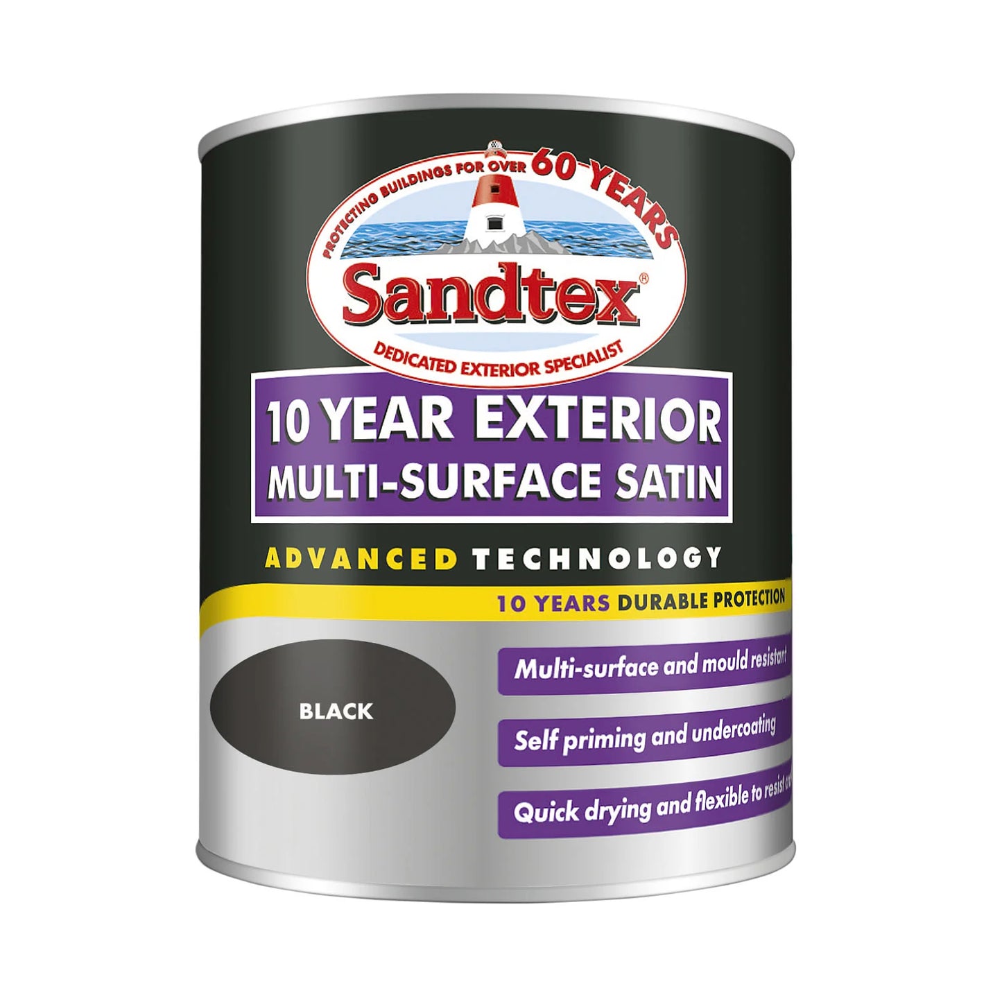 Sandtex 10 Year Multi Surface Satin Paint Black