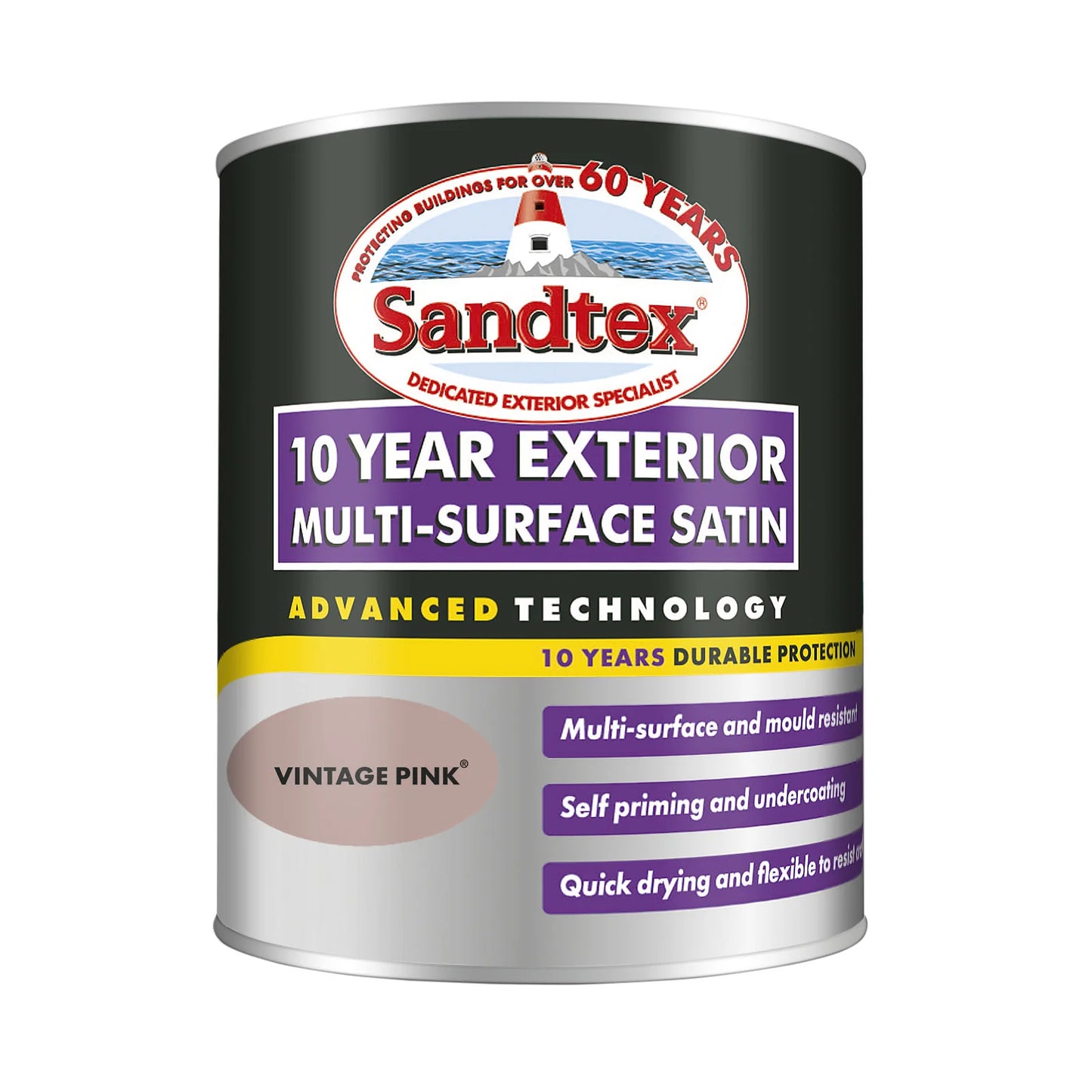 Sandtex 10 Year Multi Surface Satin Paint Vintage Pink 750ml