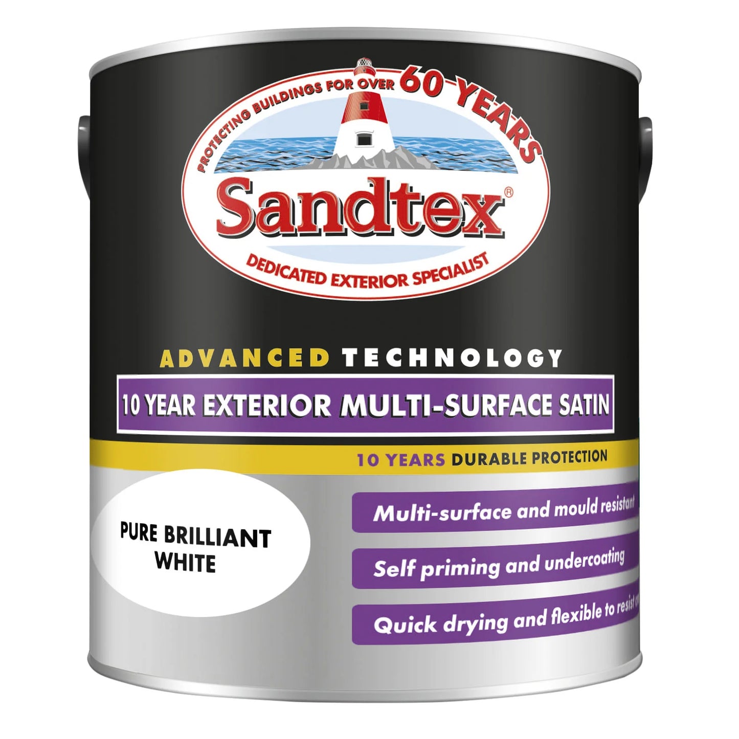 Sandtex 10 Year Multi Surface Satin Paint Pure Brilliant White