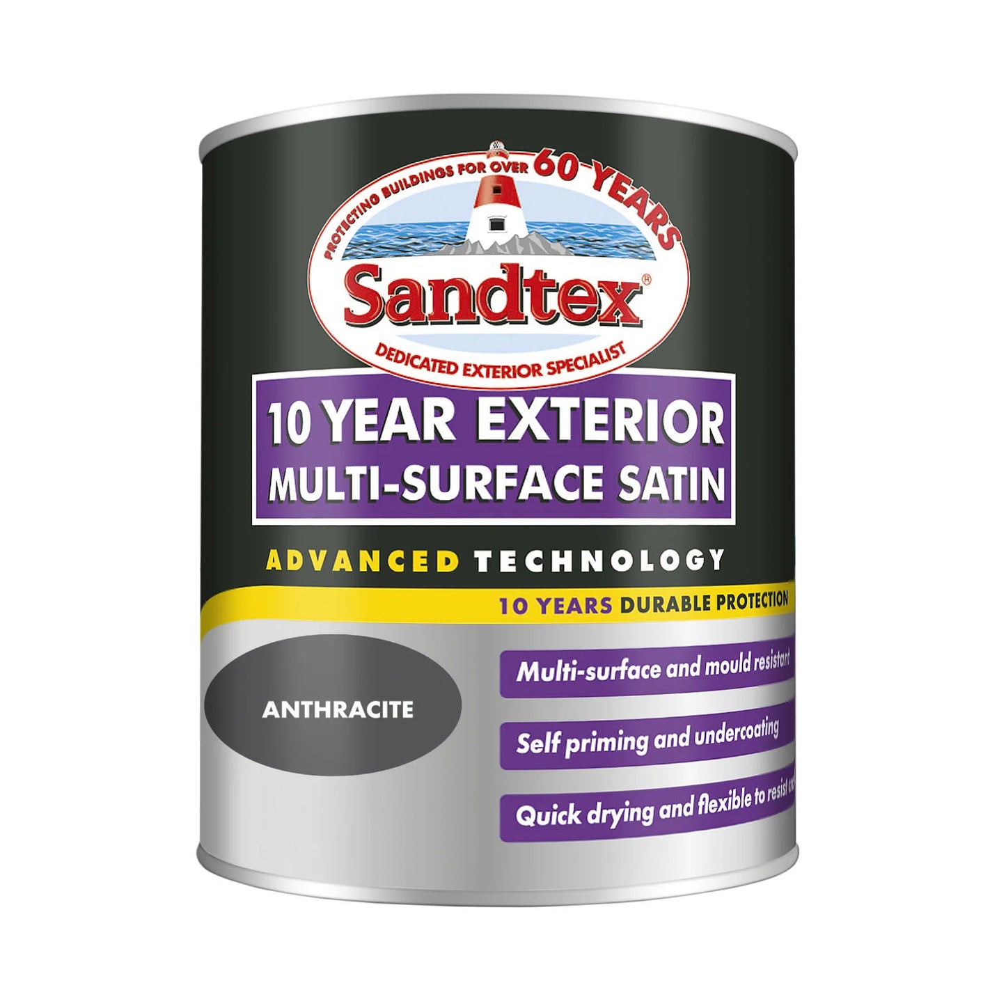Sandtex 10 Year Multi Surface Satin Paint Anthracite Grey