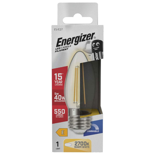 Energizer LED Dimmable Clear Filament ES 40W Candle Warm White