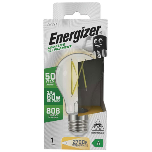 Energizer A Rated LED Clear Filament ES 60W Warm White Bulb