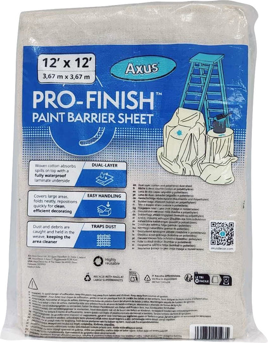 Axus Decor Pro Finish Paint Barrier Cotton Dust Sheet 12 x 12'