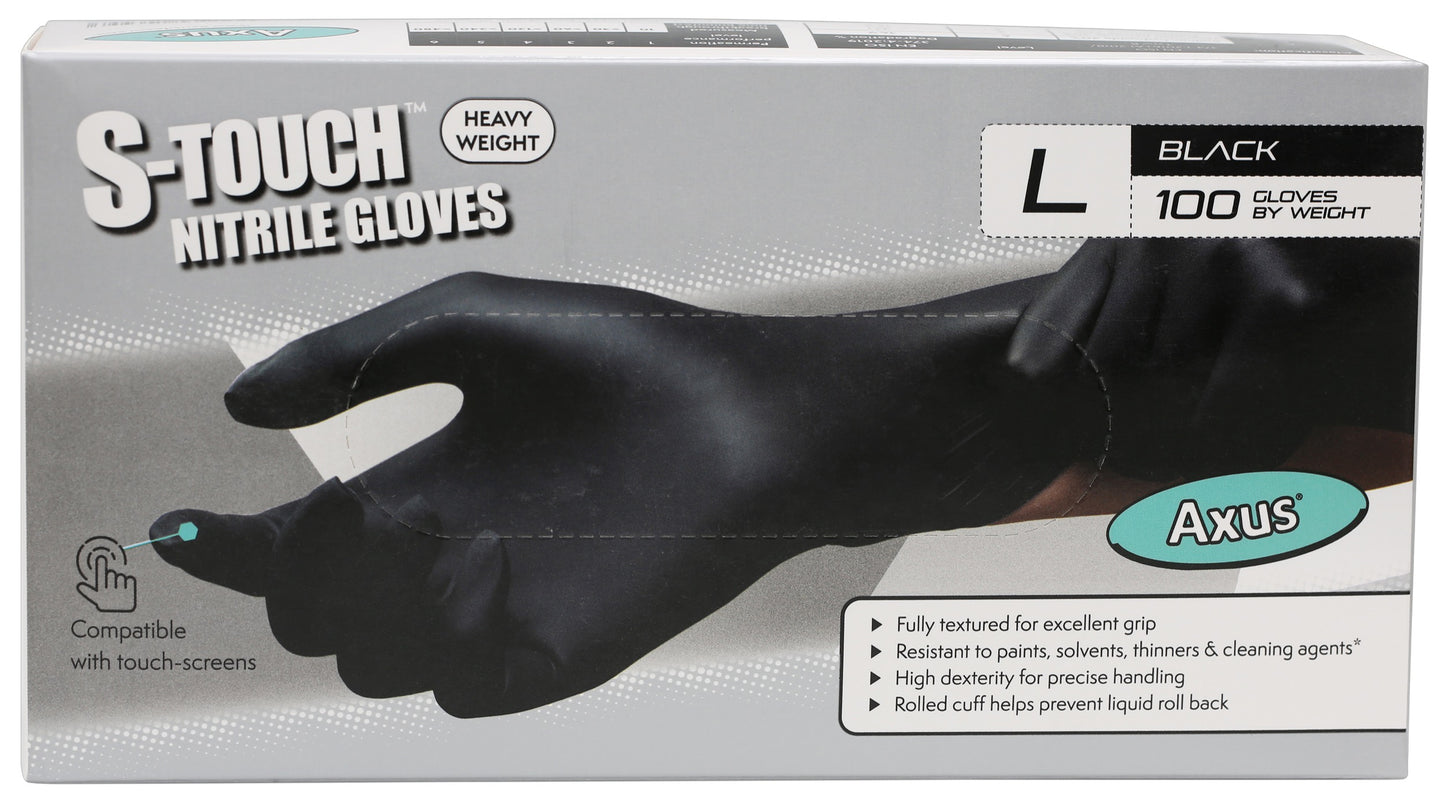 Axus Decor S Touch Black Nitrile Gloves Large Box of 100