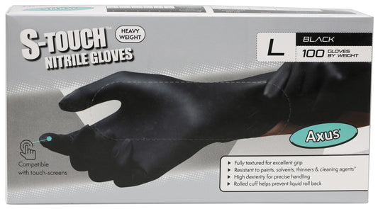 Axus Decor S Touch Black Nitrile Gloves Large Box of 100