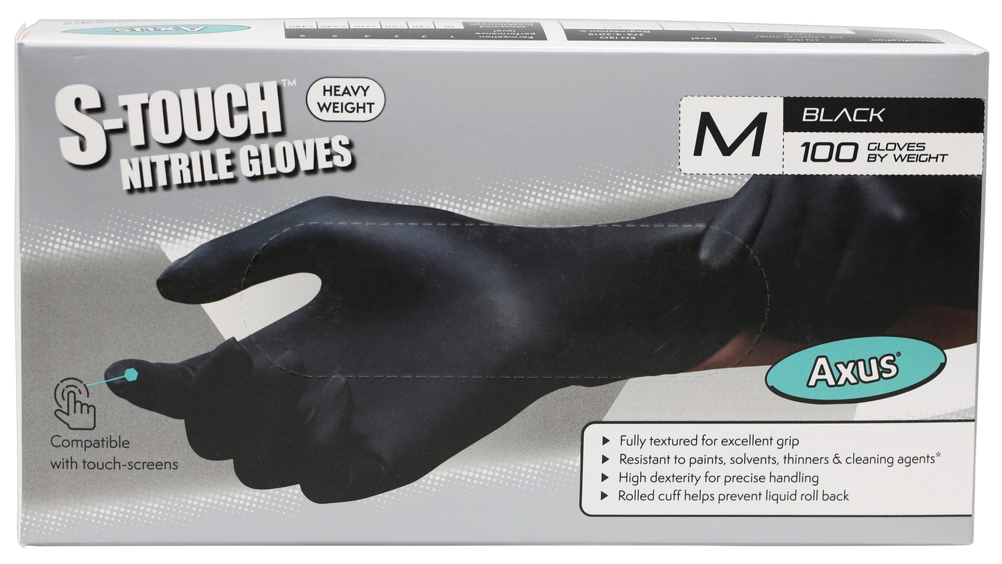 Axus Decor S Touch Black Nitrile Gloves Medium Box of 100