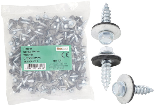 Forgefix 6.3 x 45mm Hex Timber Screw with Washer 100 Pack