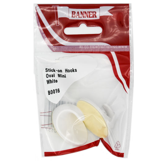 Banner Small White Oval Stick On Hooks 2 Pack