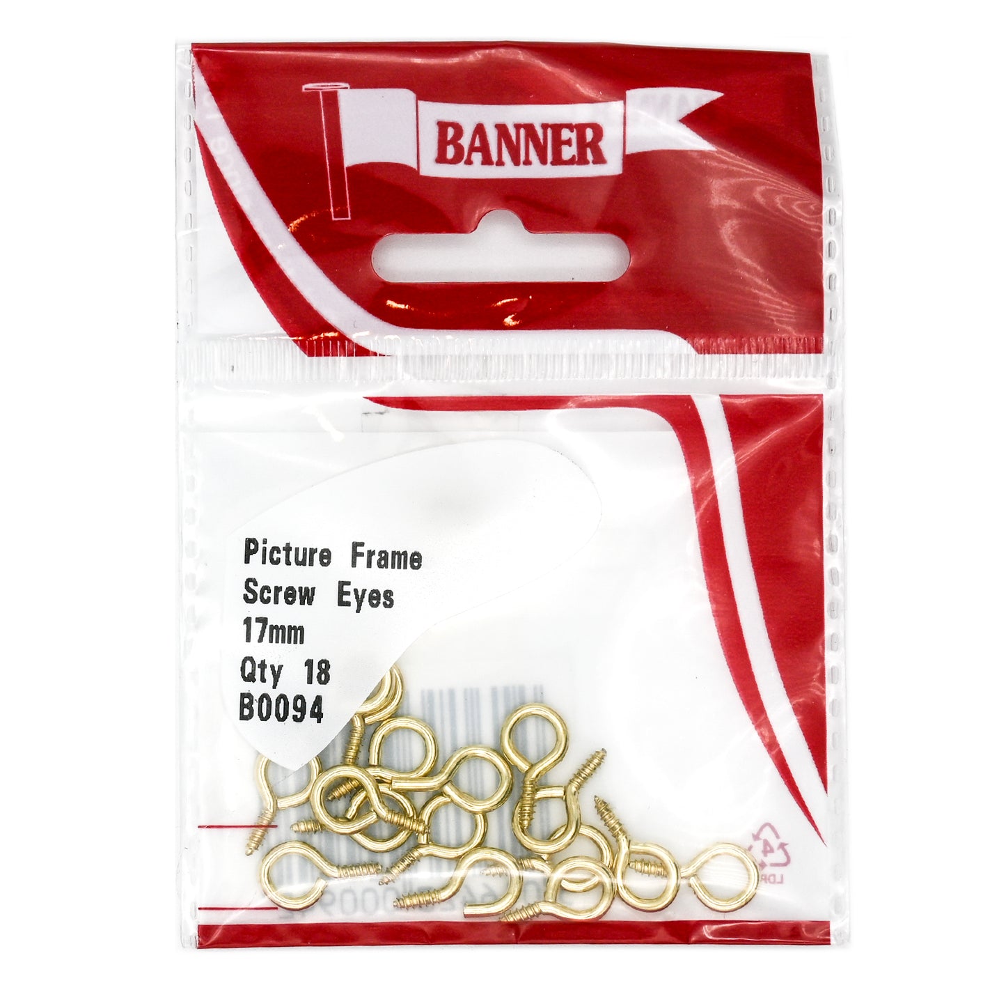 Banner Picture Frame Brass Screw Eyes 17mm 18 Pack