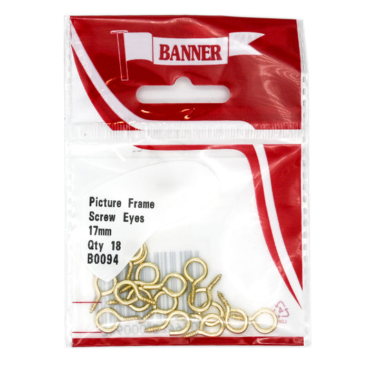 Banner Picture Frame Brass Screw Eyes 17mm 18 Pack