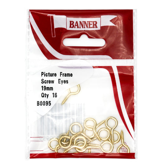 Banner Picture Frame Brass Screw Eyes 19mm 16 Pack