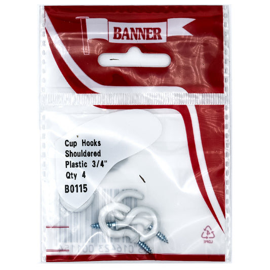 Banner White Shouldered Cup Hooks 3/4" 4 Pack