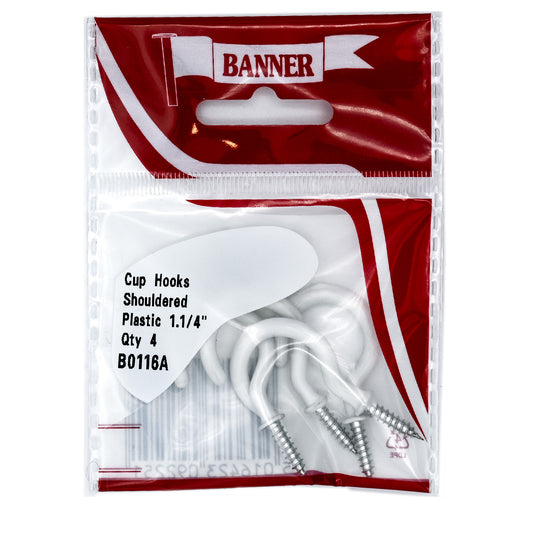 Banner White Shouldered Cup Hooks 1 1/4" 4 Pack