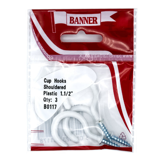 Banner White Shouldered Cup Hooks 1 1/2" 3 Pack