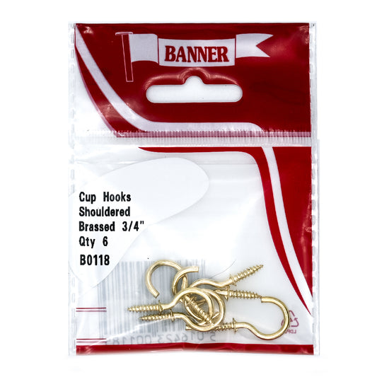 Banner Brass Shouldered Cup Hooks 3/4" 6 Pack