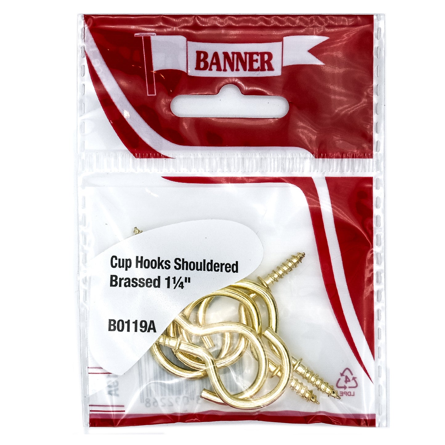 Banner Brass Shouldered Cup Hooks 1 1/4" 6 Pack