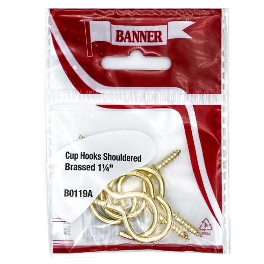 Banner Brass Shouldered Cup Hooks 1 1/4" 6 Pack