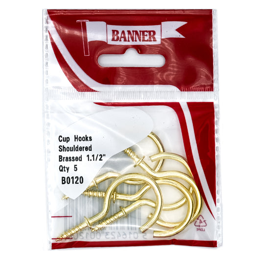 Banner Brass Shouldered Cup Hooks 1 1/2" 5 Pack