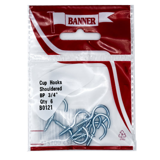 Banner Chrome Shouldered Cup Hooks 3/4" 6 Pack