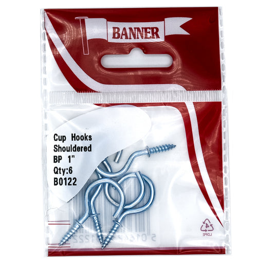 Banner Chrome Shouldered Cup Hooks 1" 6 Pack