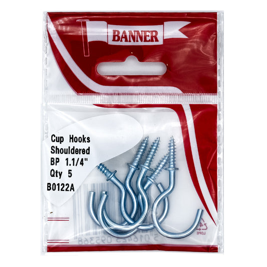 Banner Chrome Shouldered Cup Hooks 1 1/4" 5 Pack