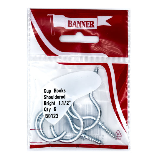 Banner Chrome Shouldered Cup Hooks 1 1/2" 5 Pack