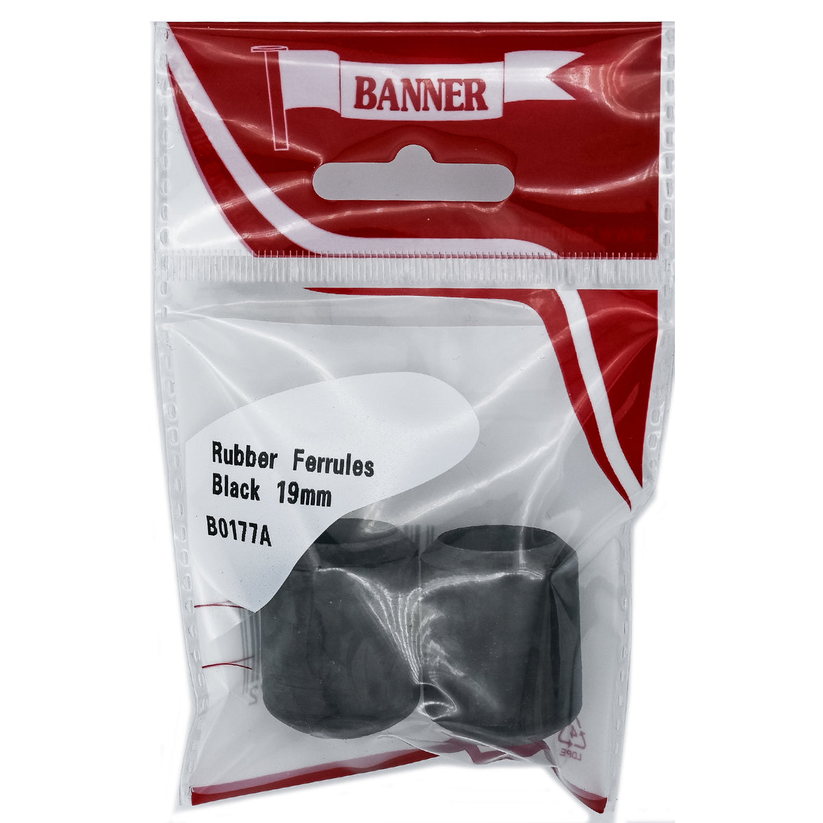 Banner B0177A 19mm Black Rubber Ferrules 2 Pack