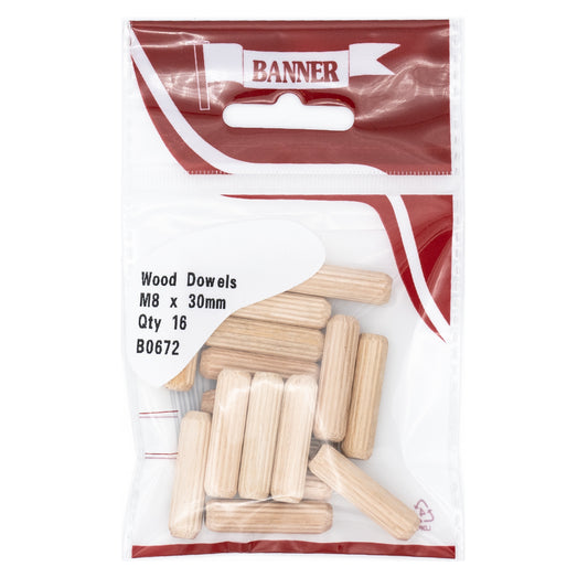 Banner M8 x 30mm Wooden Dowels 16 Pack