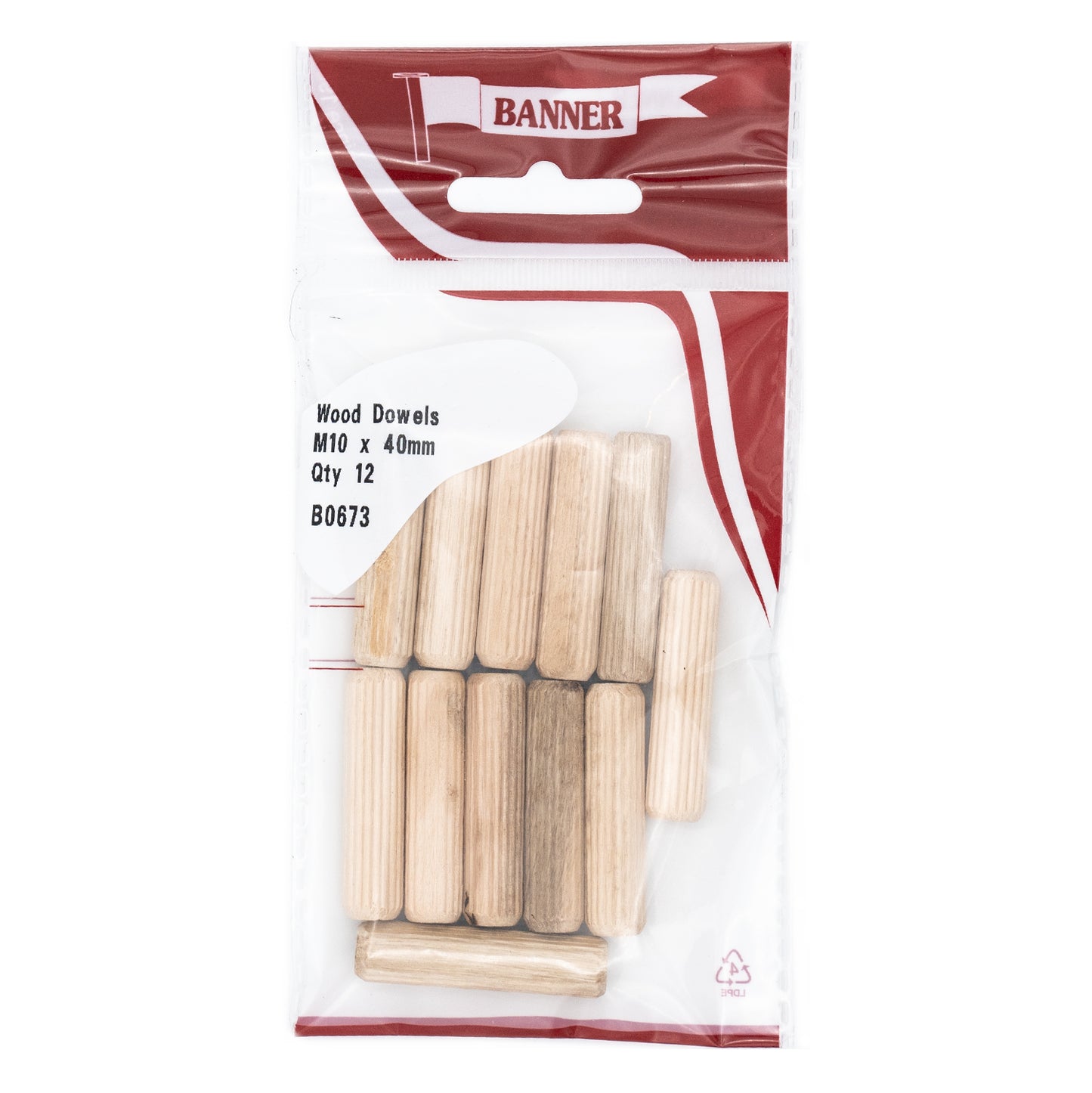 Banner M10 x 40mm Wooden Dowels 12 Pack