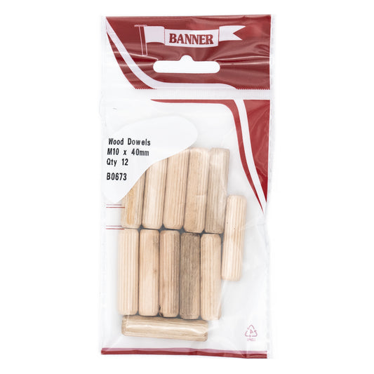 Banner M10 x 40mm Wooden Dowels 12 Pack