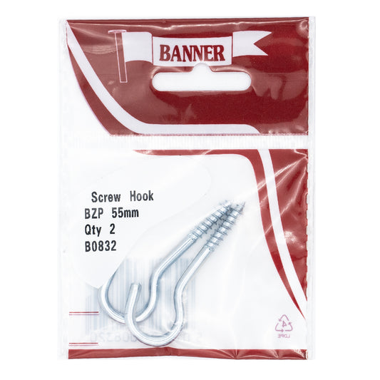 Banner BZP 55mm Screw Hooks 2 Pack