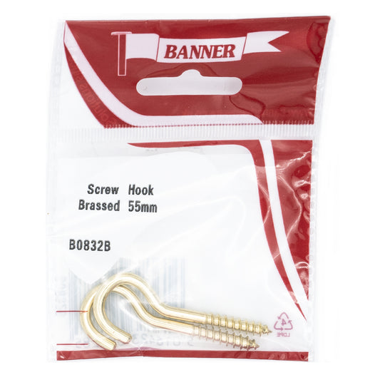 Banner Brass 55mm Screw Hooks 2 Pack
