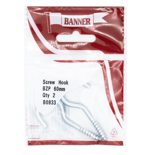 Banner BZP 60mm Screw Hooks 2 Pack