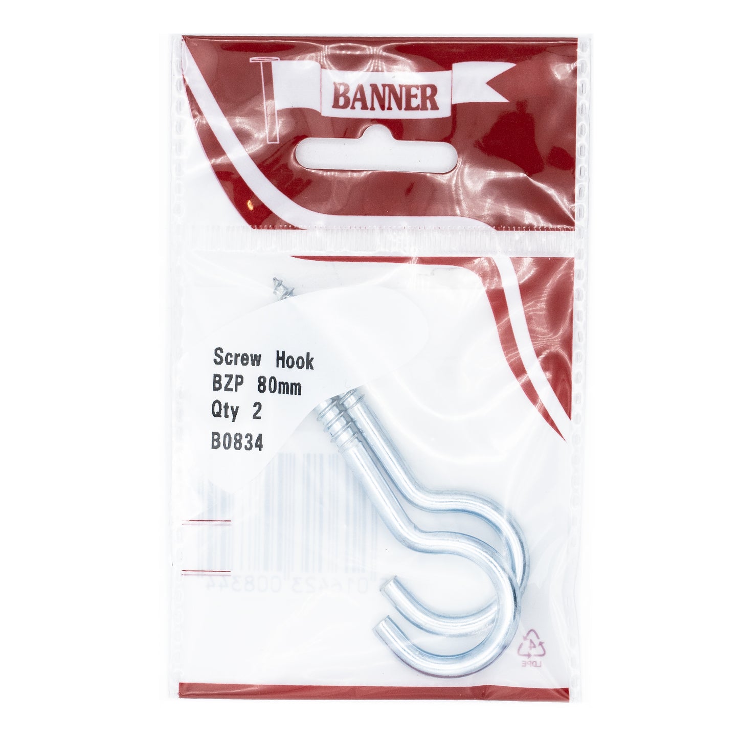 Banner BZP 80mm Screw Hooks 2 Pack