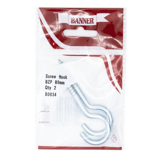 Banner BZP 80mm Screw Hooks 2 Pack