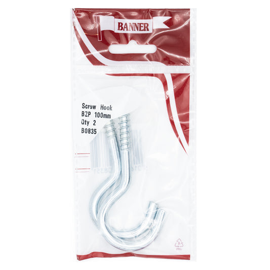 Banner BZP 100mm Screw Hooks 2 Pack