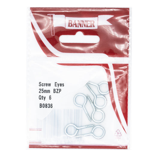 Banner BZP 25mm Screw Eyes 6 Pack