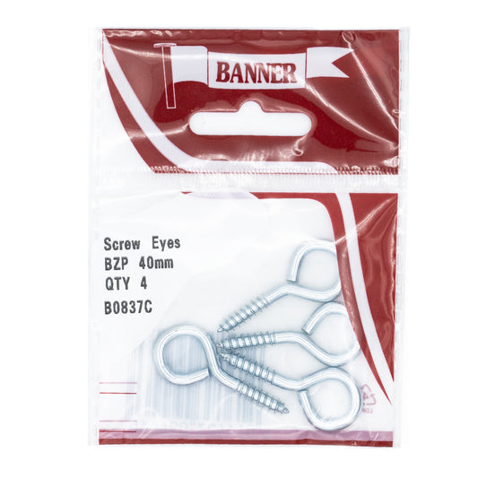 Banner BZP 40mm Screw Eyes 4 Pack