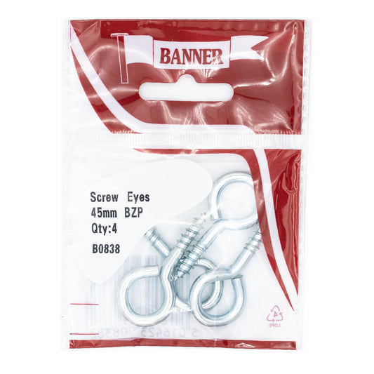 Banner BZP 45mm Screw Eyes 4 Pack