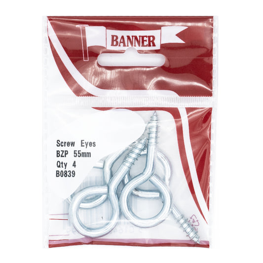 Banner BZP 55mm Screw Eyes 4 Pack