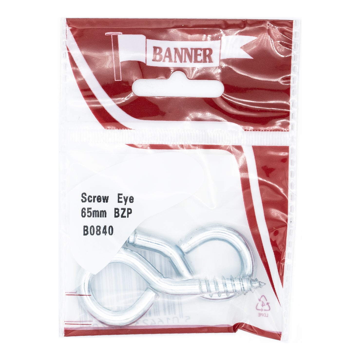 Banner BZP 65mm Screw Eyes 2 Pack