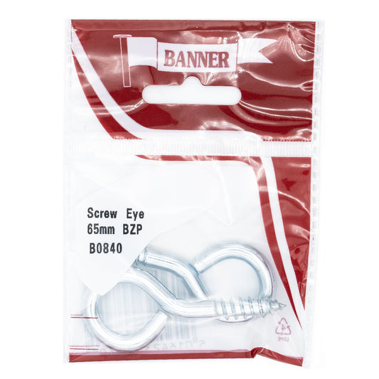 Banner BZP 65mm Screw Eyes 2 Pack