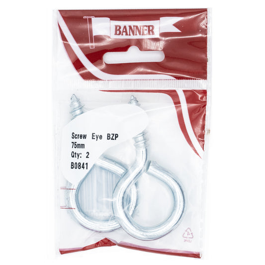 Banner BZP 75mm Screw Eyes 2 Pack