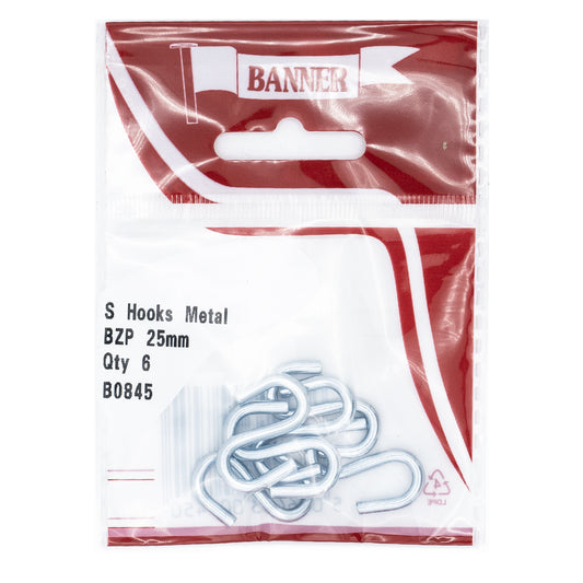 Banner Metal BZP S Hooks 25mm 6 Pack