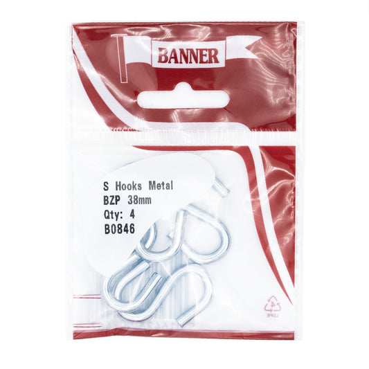 Banner Metal BZP S Hooks 38mm 4 Pack