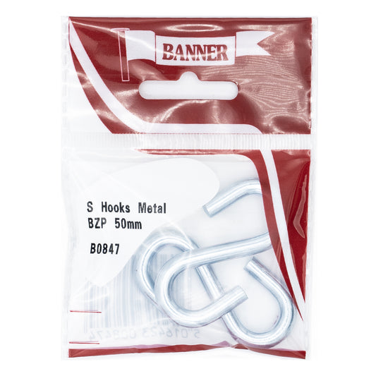 Banner Metal BZP S Hooks 50mm 2 Pack