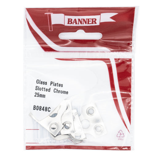 Banner Chrome Slotted Glass & Mirror Plates 25mm 4 Pack